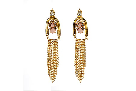 pair of gold-colored dangling earrings thumbnail