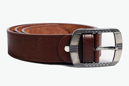 rolled silver buckle with brown leather belt thumbnail