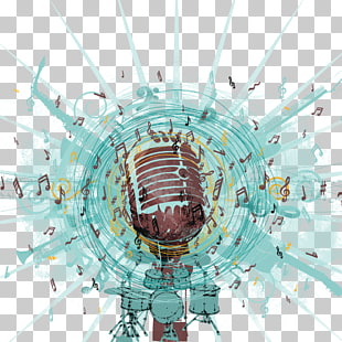 Microphone Music, Microphone Music Background, condenser microphone and drum set illustration PNG clipart