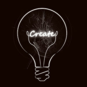 white bulb illustration with create text thumbnail