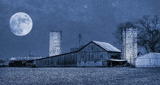 wooden barn during night thumbnail