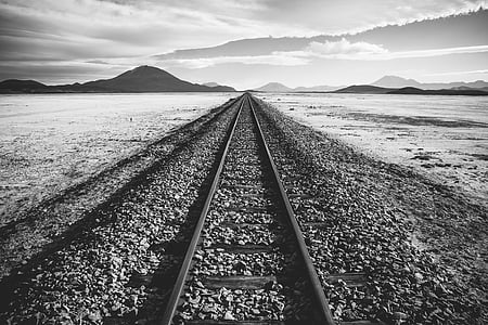 grascale photo of train tracks thumbnail