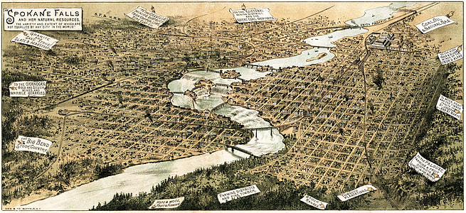 Spokane Falls Map in 1890 in Washington thumbnail