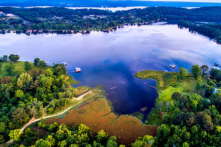 aerial view of lake and trees thumbnail