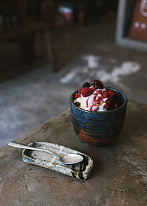 desert on black ceramic bowl thumbnail