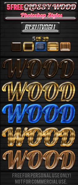 5 free glossy wood styles psd file