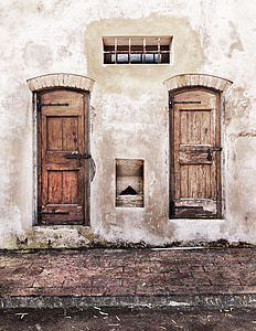 two brown wooden doors are closed thumbnail