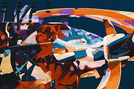 orange, blue, and red abstract painting thumbnail