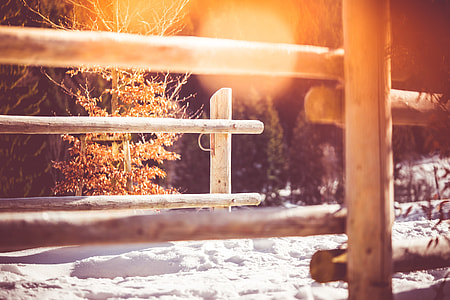 Wooden Fence on Mountain Path in Winter thumbnail