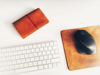 silver Apple Magic Keyboard beside black wireless computer mouse thumbnail