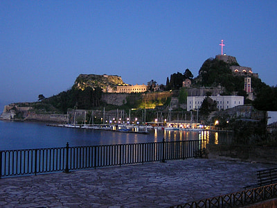The northern side of the Venetian Old Fortress at night in Corfu, Greece thumbnail