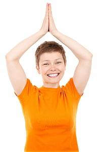 woman in orange crew-neck top thumbnail