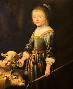 woman feeding sheep painting thumbnail