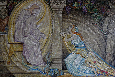 woman kneeling in front of person sitting down artwork thumbnail