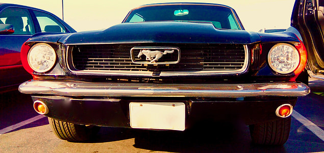 closeup photography of black Ford Mustang Grande at parking lot during daytime thumbnail