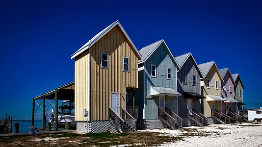 several wooden houses under blue sky thumbnail
