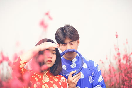 Blue and Red Long-sleeved Tops With White Polka Dots thumbnail