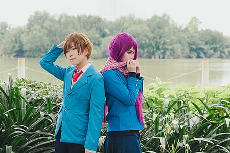 two women wearing blue school uniform thumbnail