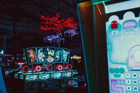 close-up photo of blue arcade machine thumbnail