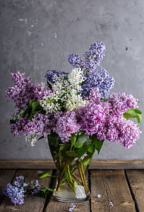 pink and purple petaled flowers with clear glass vase thumbnail