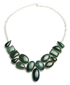 silver-colored chain green gemstone charm necklace thumbnail