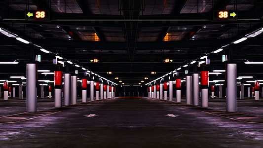 red and gray concrete basement parking thumbnail