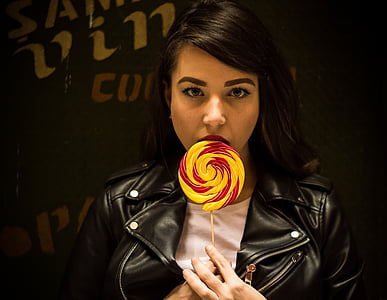 woman wearing black leather jacket thumbnail