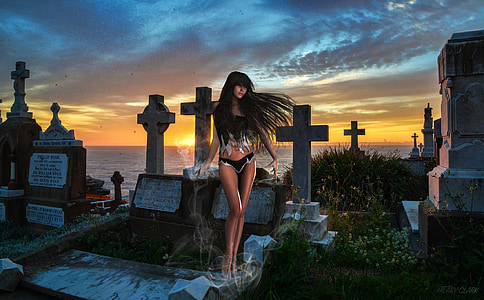 woman wearing black panty standing on the grave thumbnail