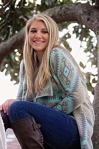woman wearing teal and gray tribal-printed long-sleeved top thumbnail