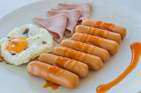 photo of sausage, bacon, and egg serving on plate thumbnail