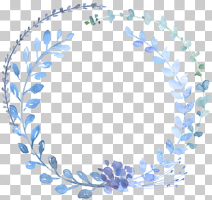 Watercolour Flowers Watercolor painting Wreath Blue, Hand-painted blue garland, white and green leaves PNG clipart