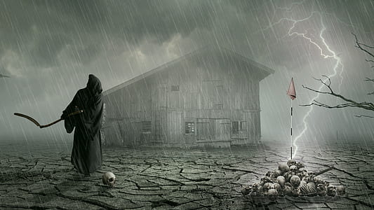 grim reaper playing golf using skull digital wallpaper thumbnail