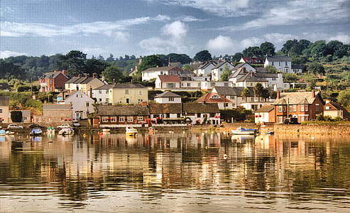 sea, sky, houses, water thumbnail