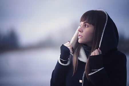 woman wearing black hoodie coat thumbnail