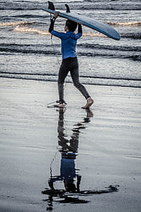 person carrying blue surfboard thumbnail
