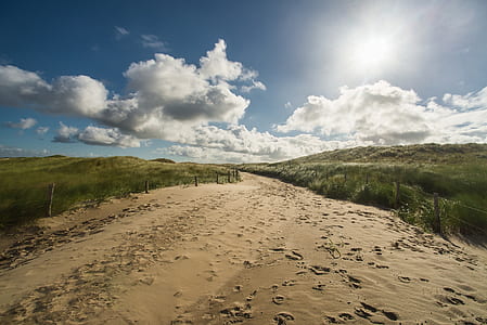 footprints on sand at daytime thumbnail