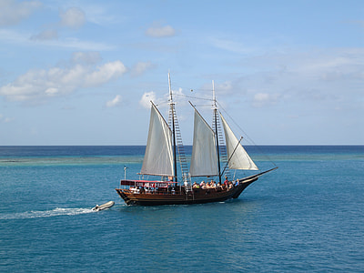 white and brown galleon ship in the middle of ocean thumbnail