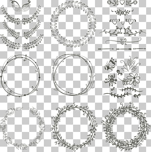 Laurel wreath Wedding invitation Drawing Scalable Graphics, flowers ring, black floral sketches PNG clipart