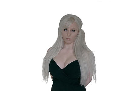 woman wearing black plunging top thumbnail