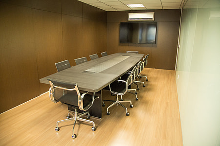rectangular gray wooden panel table with chairs thumbnail