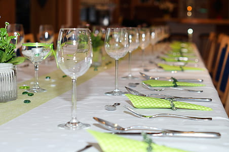 wine glass, spoon, and fork lot on table thumbnail