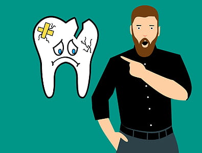 Illustration of amazed man with broken tooth. Ready for the dentist. thumbnail