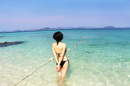 woman wearing bikini on sea thumbnail
