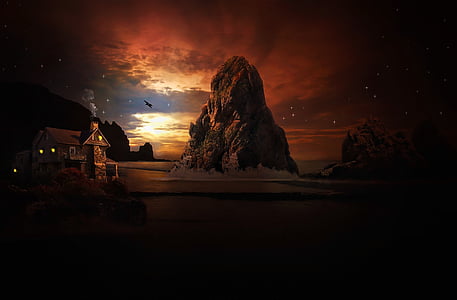 silhouette of rock formation during sunset thumbnail