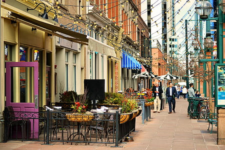 men walking between restaurants thumbnail