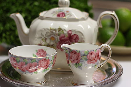 white-and-multicolored floral ceramic tea set of 3 thumbnail
