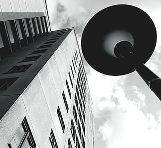 black-and-white, sky, clouds, building thumbnail