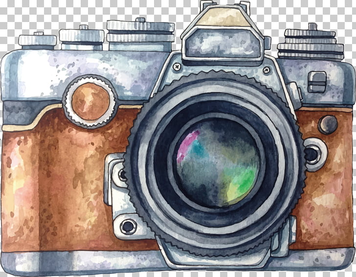 Camera Photography Watercolor painting Drawing, painted camera, gray and brown camera illustration PNG clipart