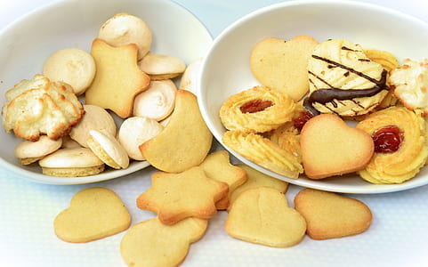 assorted-shaped biscuits served on bowls thumbnail