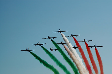 jet planes leaving colored smokes in sky thumbnail
